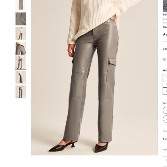 Abercrombie Women's Vegan Leather Cargo 90s Relaxed Pant Gray 34 reg - Picture 2 of 14